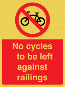No cycles to be left against railings